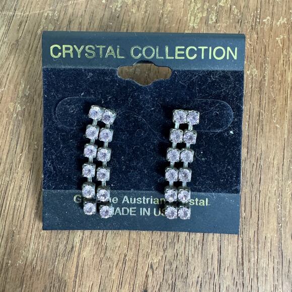Vintage White Rhinestone Genuine Austrian Crystal Dangle Earrings - Picture 1 of 5